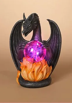 10" Dragon With Lighted Static Magic Ball Decoration