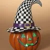 10 Inch Lighted Halloween Pumpkin With Witch Hat