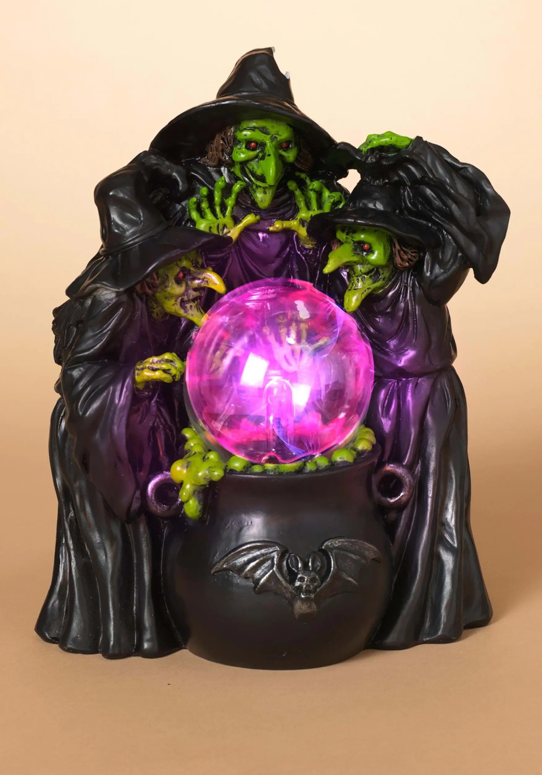 10 Inch Witches & Cauldron With Static Lighted Magic Ball 2 10 Inch Witches & Cauldron With Static Lighted Magic Ball - Image 2