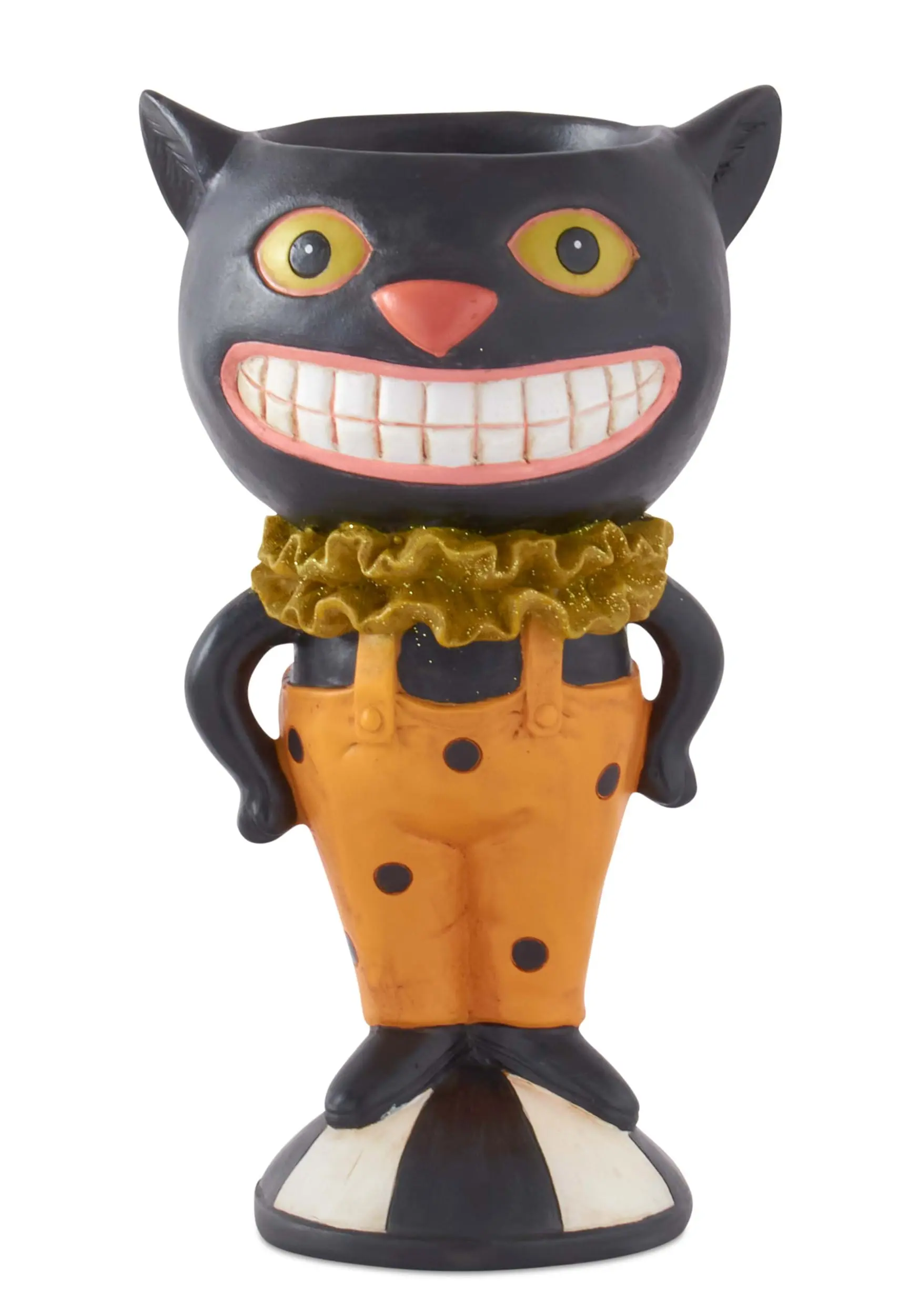 Eleven Inch Resin Smiling Black Cat With Open Top 1 Eleven Inch Resin Smiling Black Cat With Open Top