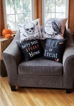 18 Inch Happy Halloween Skull Pillow Cover -halloween Shop 18 inch happy halloween skull pillow cover alt 2