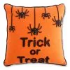 18 Inch Orange Square Beaded TRICK OR TREAT Pillow With Spiders