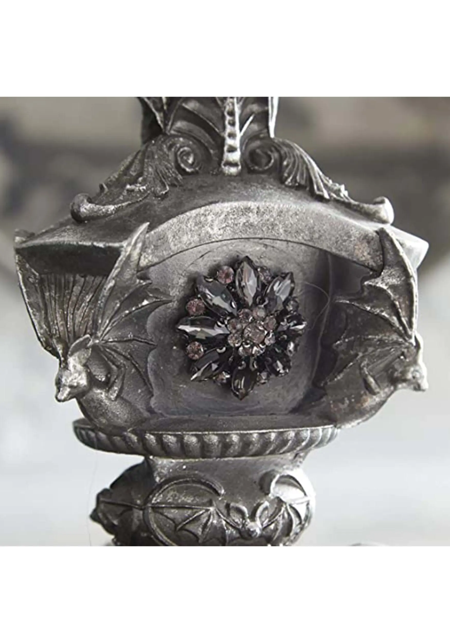 20.5 Inch Silver Resin Skull & Bat Candle Holder 3 20.5 Inch Silver Resin Skull & Bat Candle Holder - Image 3