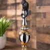 24 Inch Black, White And Orange Finial Decor With Cat