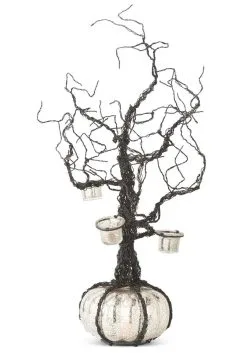 28" Black Wire Votive Tree W/LED Mercury Pumpkin Base