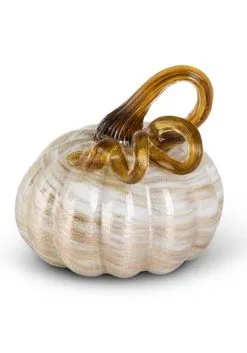 3.25" Cream & Gold Swirl Glass Pumpkin