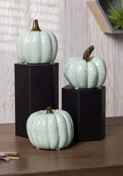 Set Of Three 4 Inch Mint Speckle Pumpkins