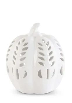 6.75 Inch White Ceramic Cutout LED Pumpkin