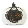 7.75" White And Black LED Pumpkin With Filigree And Skull