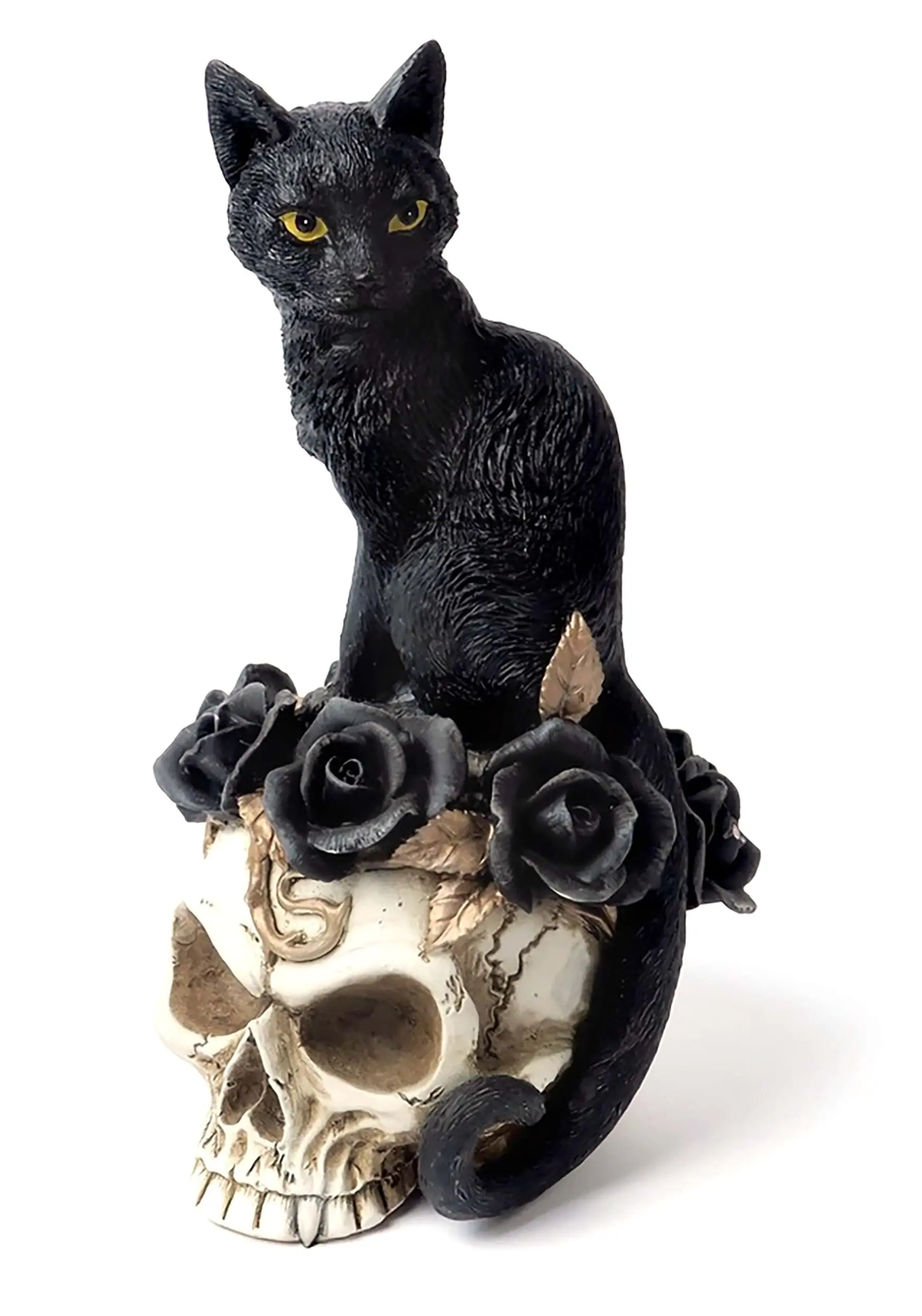 7" Black Cat Sitting Skull Decoration 1 7" Black Cat Sitting Skull Decoration