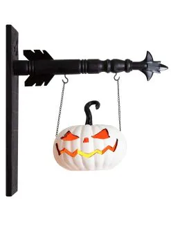 7 Inch White Resin LED Jack O Lantern Arrow Figure