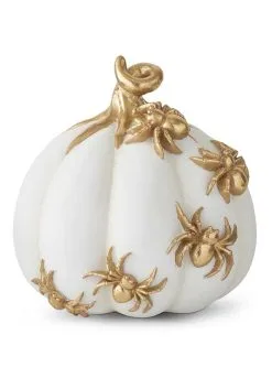 7" White Pumpkin W/Gold Spiders