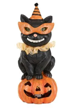 8" Party Hat Black Cat On LED Pumpkin