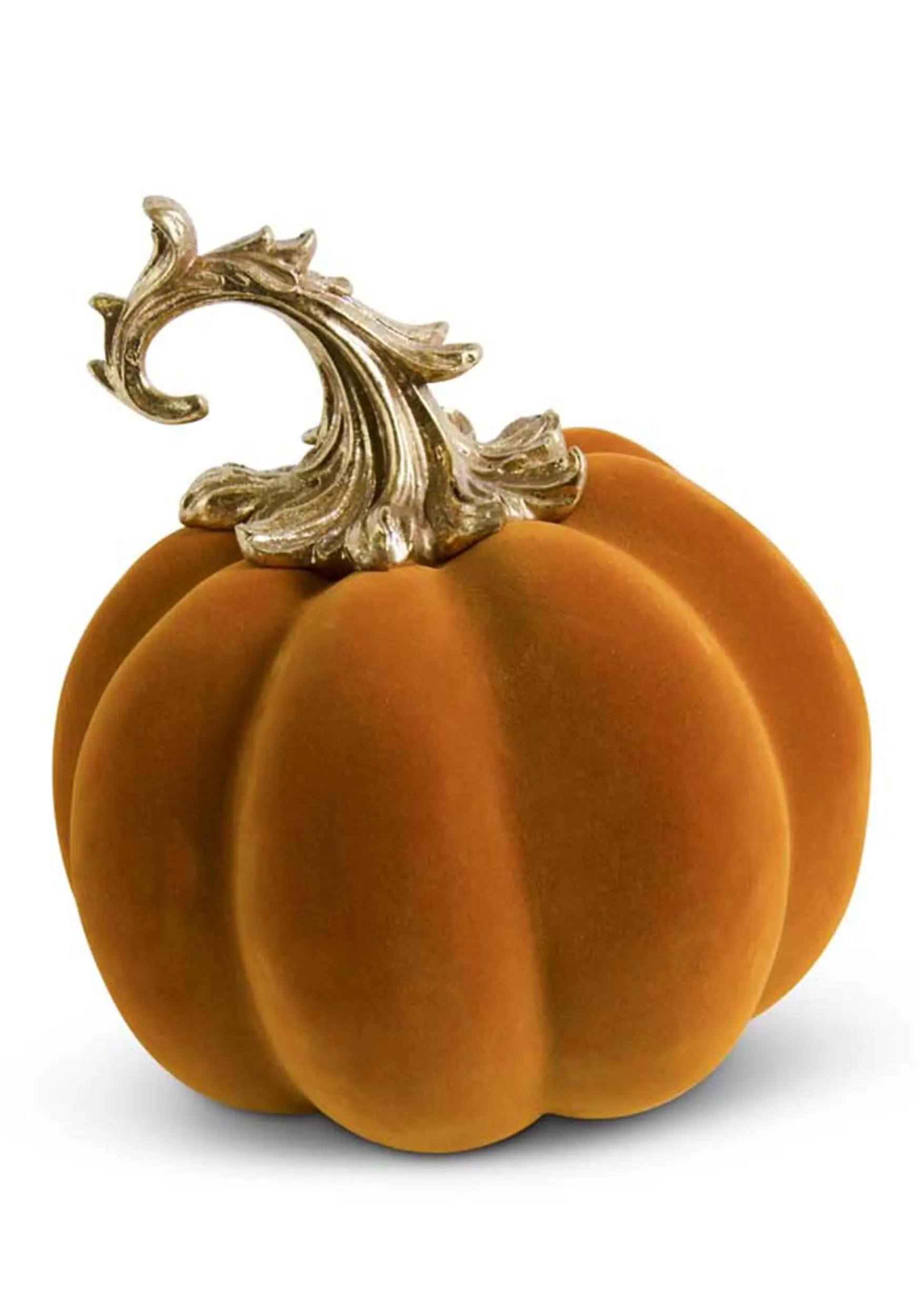 9.5" Orange Velvet Pumpkin W/Gold Filigree Stem 1 9.5" Orange Velvet Pumpkin W/Gold Filigree Stem
