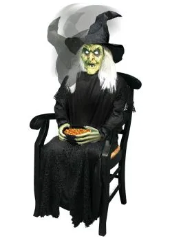 Animated Sitting Witch With Candy Bowl