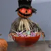 Animated Candy Bowl With Light Up Pumpkin Scarecrow
