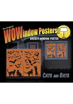 Silhouette Cats And Bats Window Poster -halloween Shop cats bats silhouette window poster alt 3