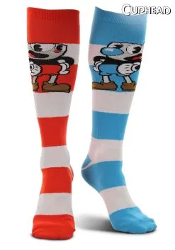 Knee High Cuphead & Mugman Striped Socks