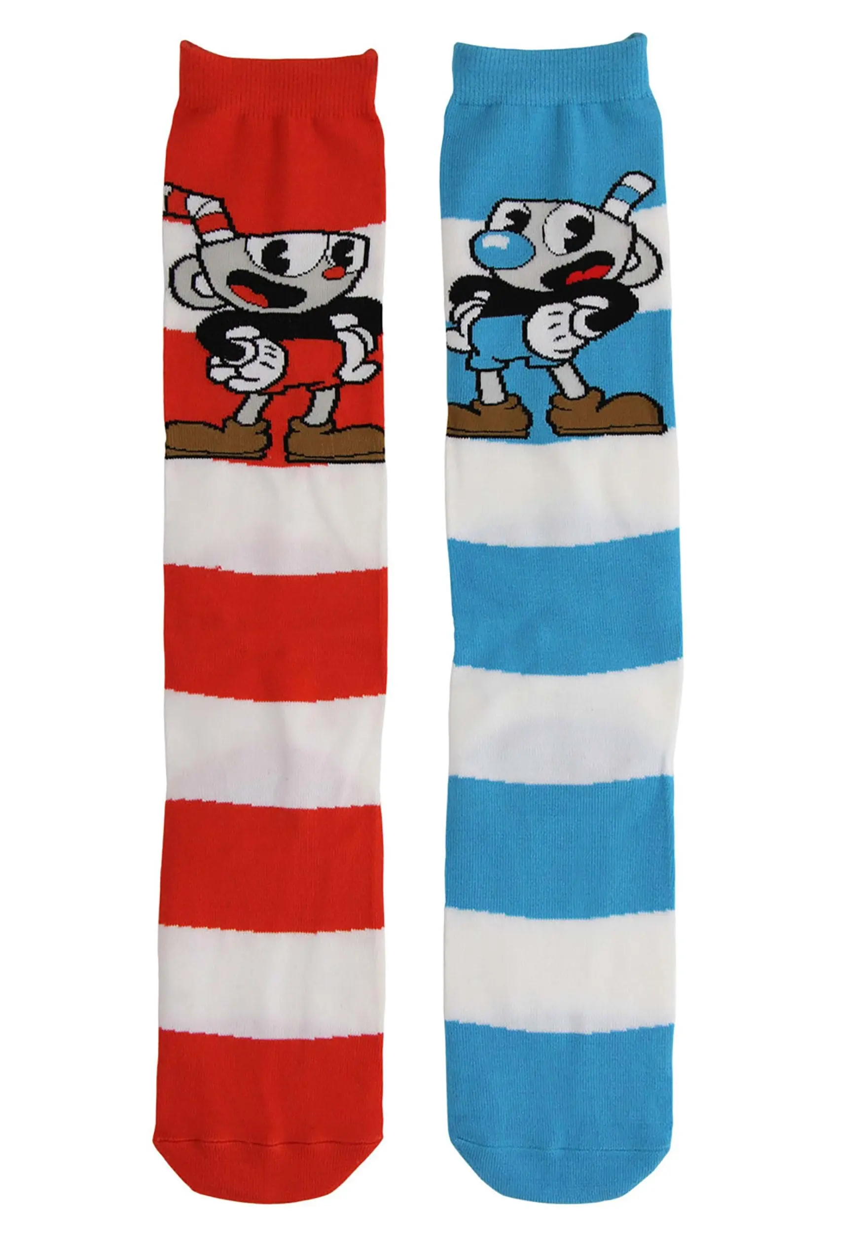 Knee High Cuphead & Mugman Striped Socks 2 Knee High Cuphead & Mugman Striped Socks - Image 2