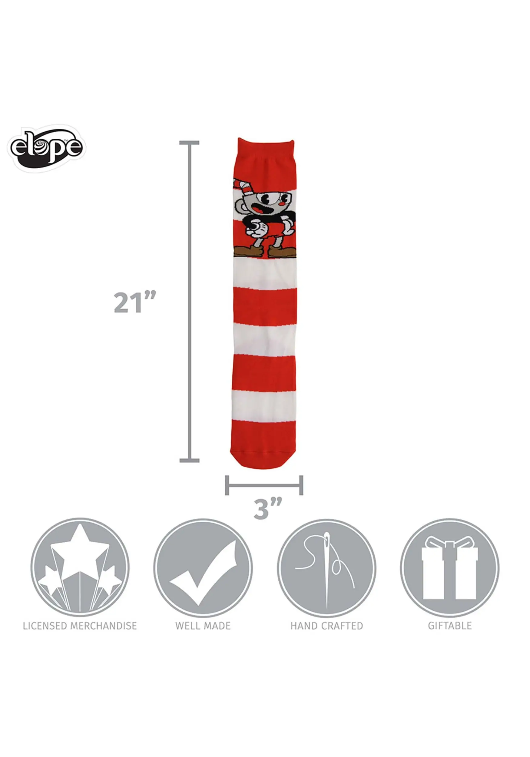 Knee High Cuphead & Mugman Striped Socks 3 Knee High Cuphead & Mugman Striped Socks - Image 3