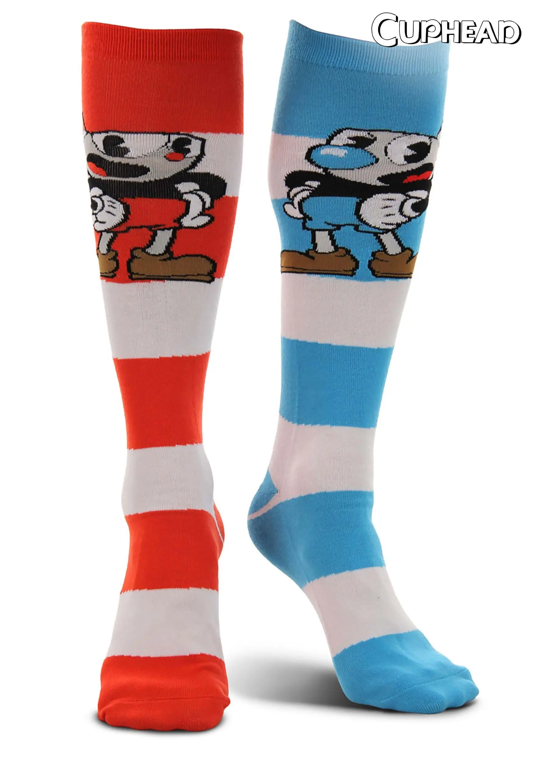 Knee High Cuphead & Mugman Striped Socks 1 Knee High Cuphead & Mugman Striped Socks