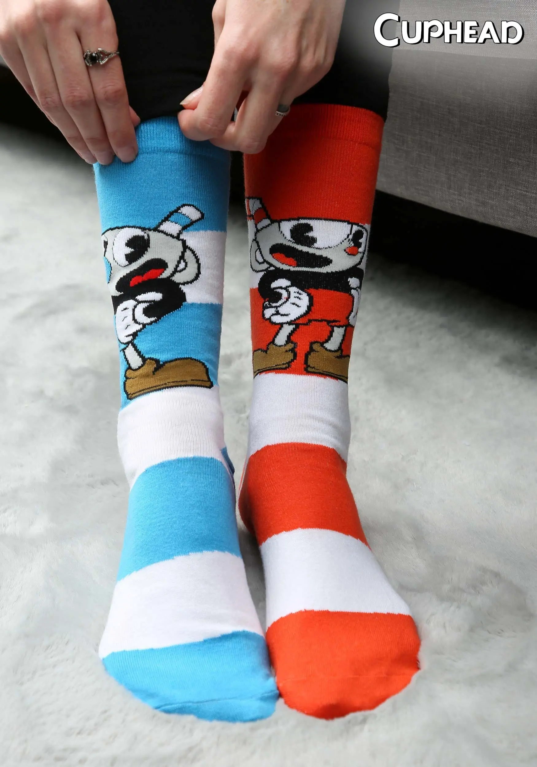 Cuphead Mugman Victory Crew Socks 1 Cuphead Mugman Victory Crew Socks