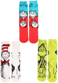 Dr. Seuss Characters Crew Sock Set Adult 3 Pairs -halloween Shop dr seuss characters adult crew socks 3 pack alt 5