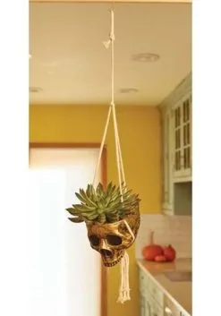 Hanging Gold Color Skull Planter