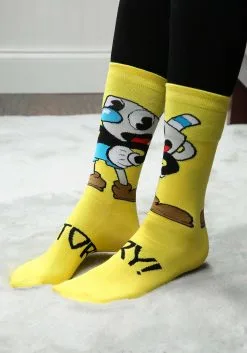 Cuphead Mugman Victory! Crew Socks -halloween Shop mugman victory crew socks alt 2