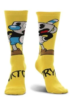 Cuphead Mugman Victory! Crew Socks -halloween Shop mugman victory crew socks alt 3