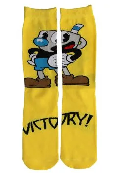 Cuphead Mugman Victory! Crew Socks -halloween Shop mugman victory crew socks alt 5