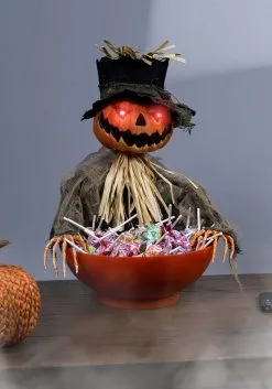 Animated Candy Bowl With Light Up Pumpkin Scarecrow -halloween Shop pumpkin candy bowl with shaking alt 2