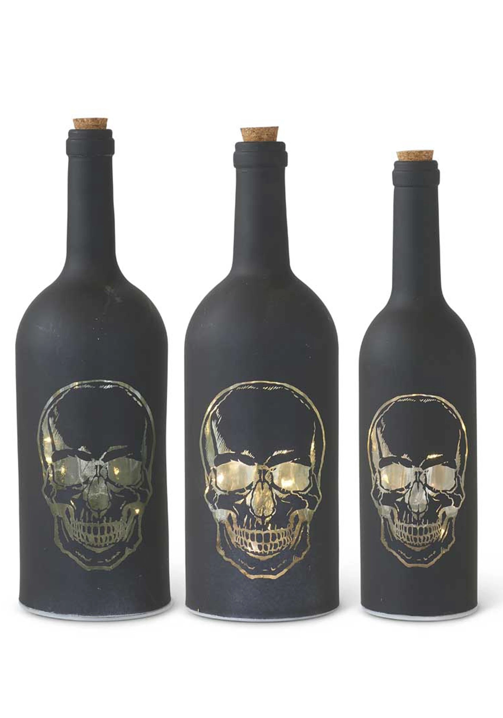 Set Of Three Matte Black LED Skull Bottles 1 Set Of Three Matte Black LED Skull Bottles