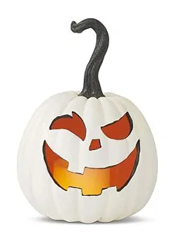 White Resin LED Set Of Three Flicker Flame Jack O' Lanterns -halloween Shop set of 3 white led flicker flame jack o lanterns alt 2