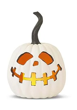 White Resin LED Set Of Three Flicker Flame Jack O' Lanterns -halloween Shop set of 3 white led flicker flame jack o lanterns alt 3