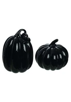 Set Of Black Glass Pumpkins Decoration