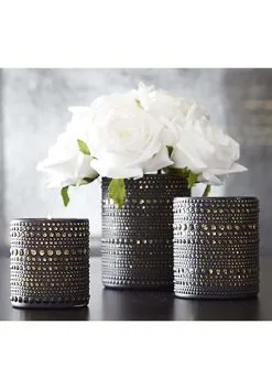 Set Of Three Black And Gold Glass Candle Holders -halloween Shop set of three black and gold glass candle holders alt 2