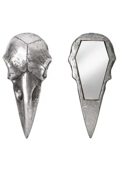 Raven Skull Silver Hand Mirror -halloween Shop silver raven skull hand mirror alt 2