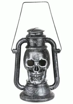 Silver Skull Lamp With 3 Color LED Light Up Eyes -halloween Shop silver skull lamp w 3color led light alt 2