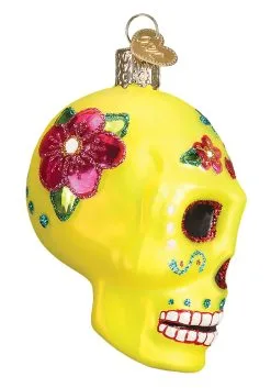 Yellow Sugar Skull Christmas Tree Ornament -halloween Shop sugar skull ornament alt 3