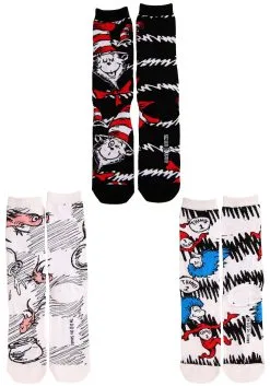 The Cat In The Hat Adult Crew Sock Set -halloween Shop the cat in the hat adult crew sock 3 pack alt 8