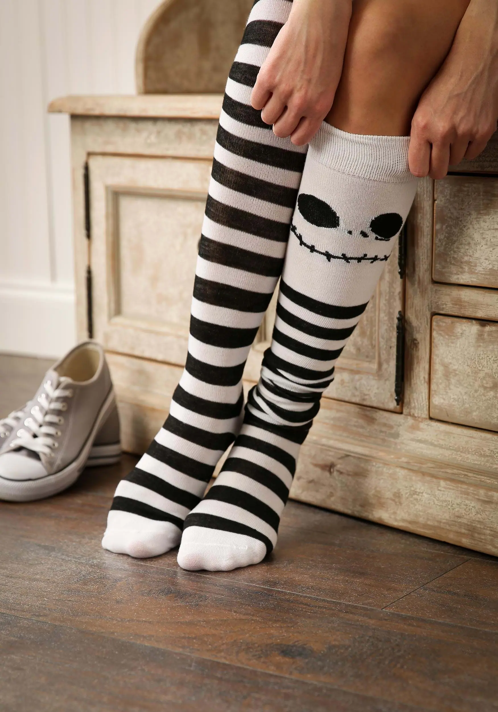 Nightmare Before Christmas Jack Skellington Thigh High Womens Socks 1 Nightmare Before Christmas Jack Skellington Thigh High Womens Socks